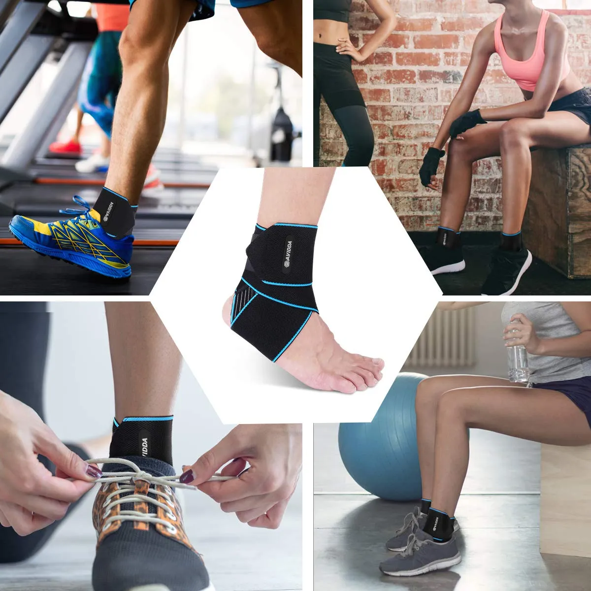 AVIDDA Ankle Supports 2 Pack - Adjustable Ankle Brace Compression Ankle Wrap Strap for Sprained Ankle, Achilles Tendon, Sports, Running Blue