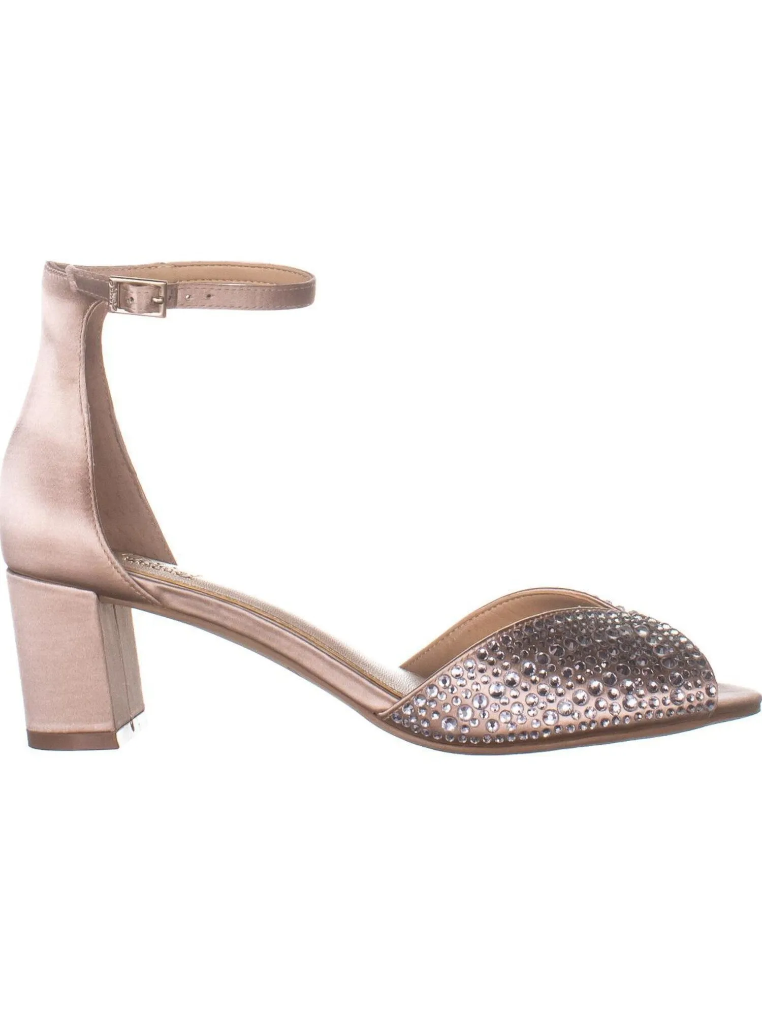 BADGLEY MISCHKA Womens Beige Rhinestone Ankle Strap Sycamore Round Toe Block Heel Buckle Dress Sandals Shoes