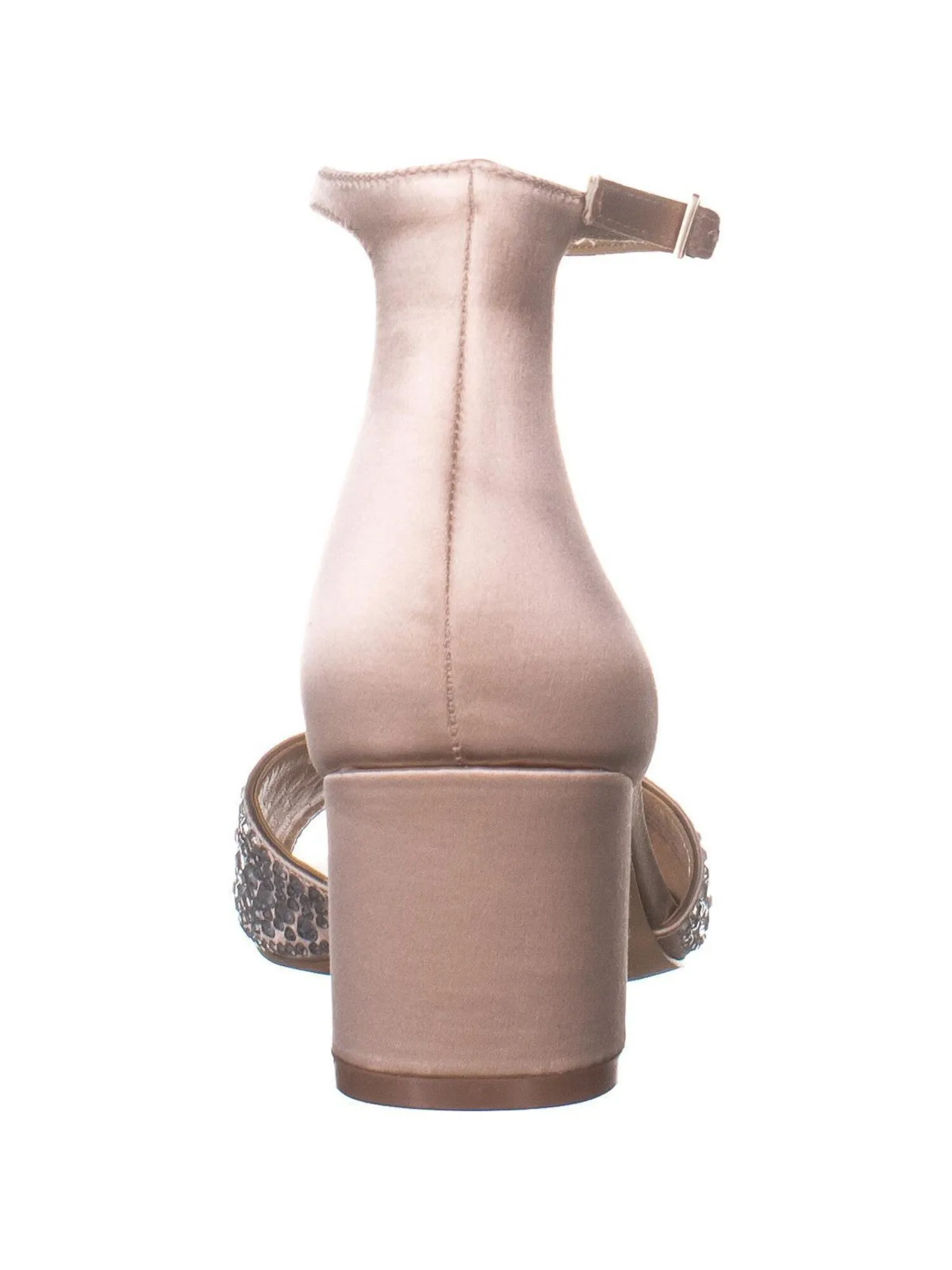 BADGLEY MISCHKA Womens Beige Rhinestone Ankle Strap Sycamore Round Toe Block Heel Buckle Dress Sandals Shoes