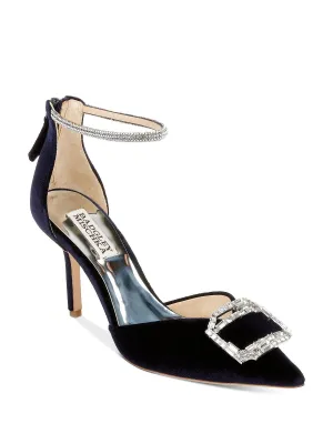 BADGLEY MISCHKA Womens Black Ankle Strap Embellished Marlow Pointed Toe Stiletto Zip-Up Dress Pumps Shoes