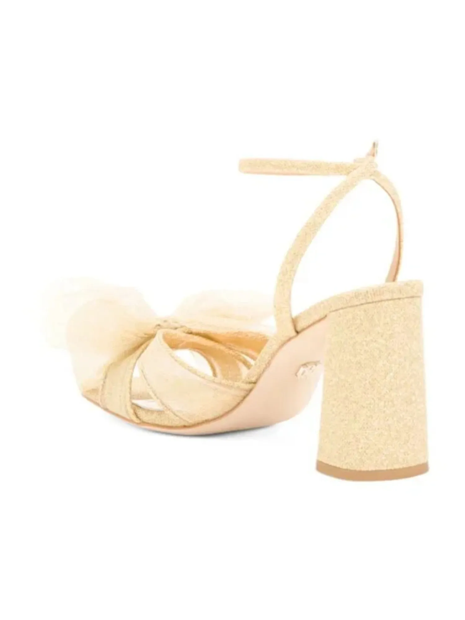 BADGLEY MISCHKA Womens Gold Ankle Strap Padded Bow Accent Glitter Tess Square Toe Block Heel Buckle Dress Heeled M