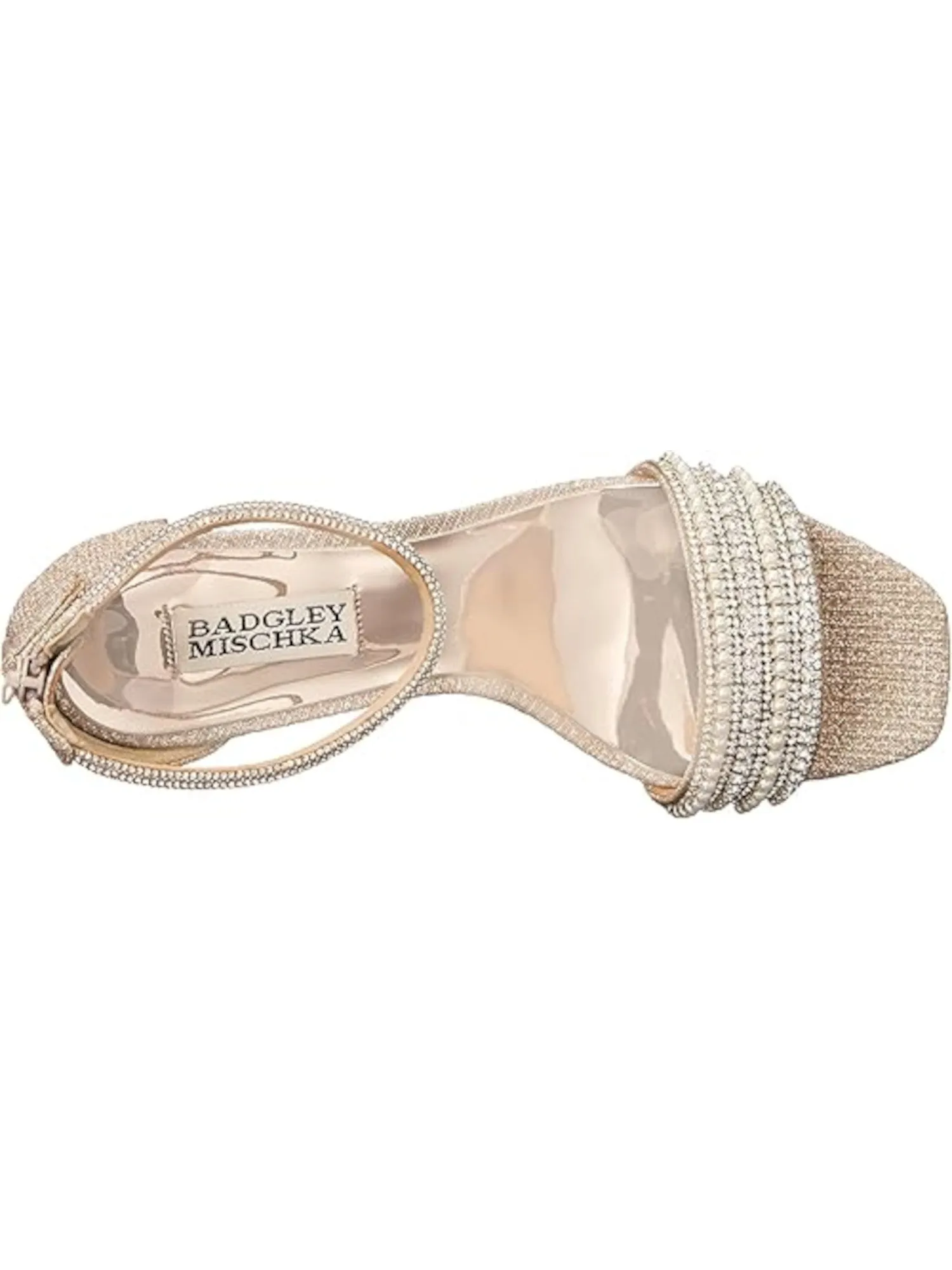 BADGLEY MISCHKA Womens Gold Mixed Media Padded Ankle Strap Embellished Kameryn Square Toe Block Heel Zip-Up Dress Heeled M