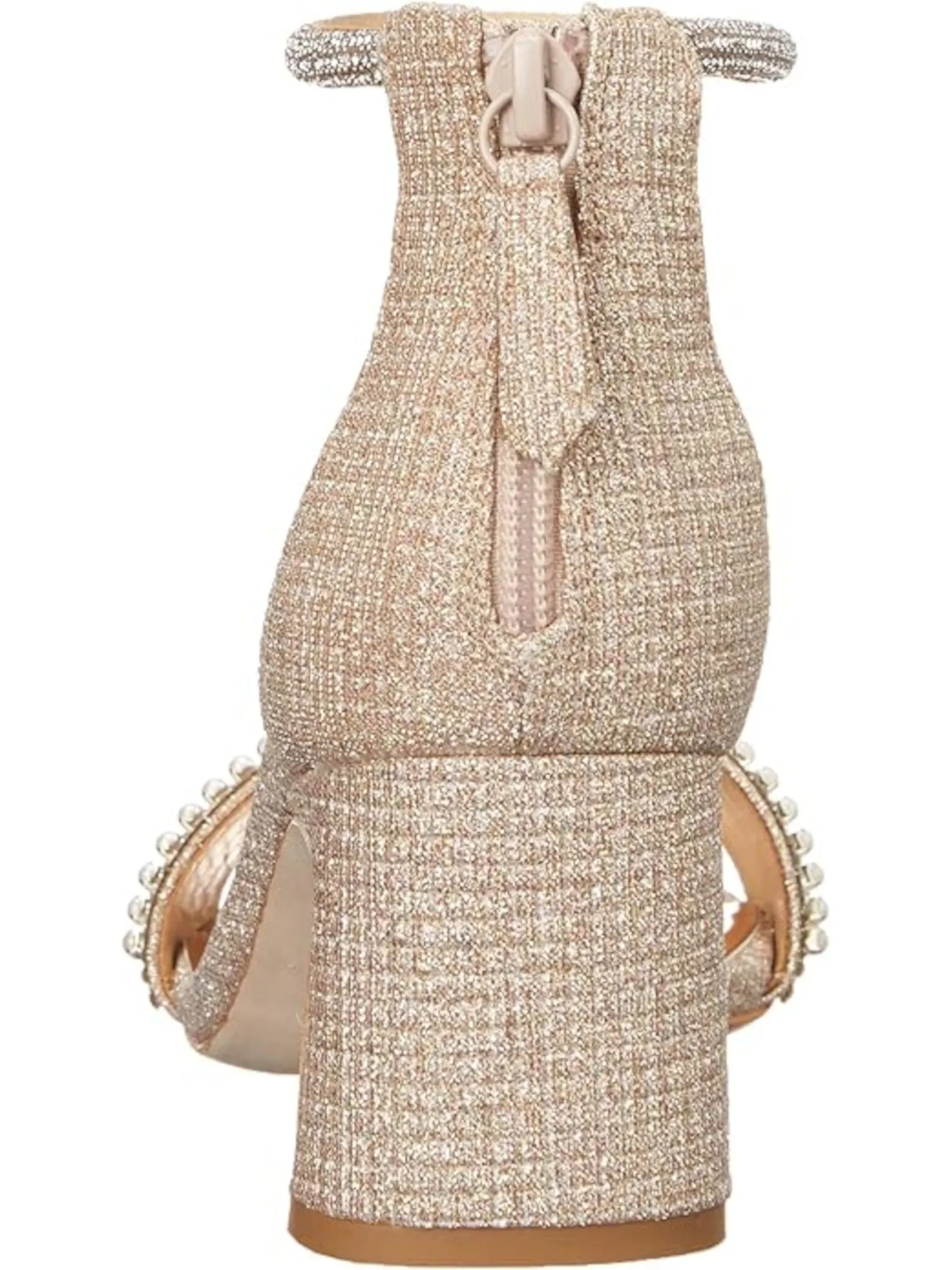 BADGLEY MISCHKA Womens Gold Mixed Media Padded Ankle Strap Embellished Kameryn Square Toe Block Heel Zip-Up Dress Heeled M
