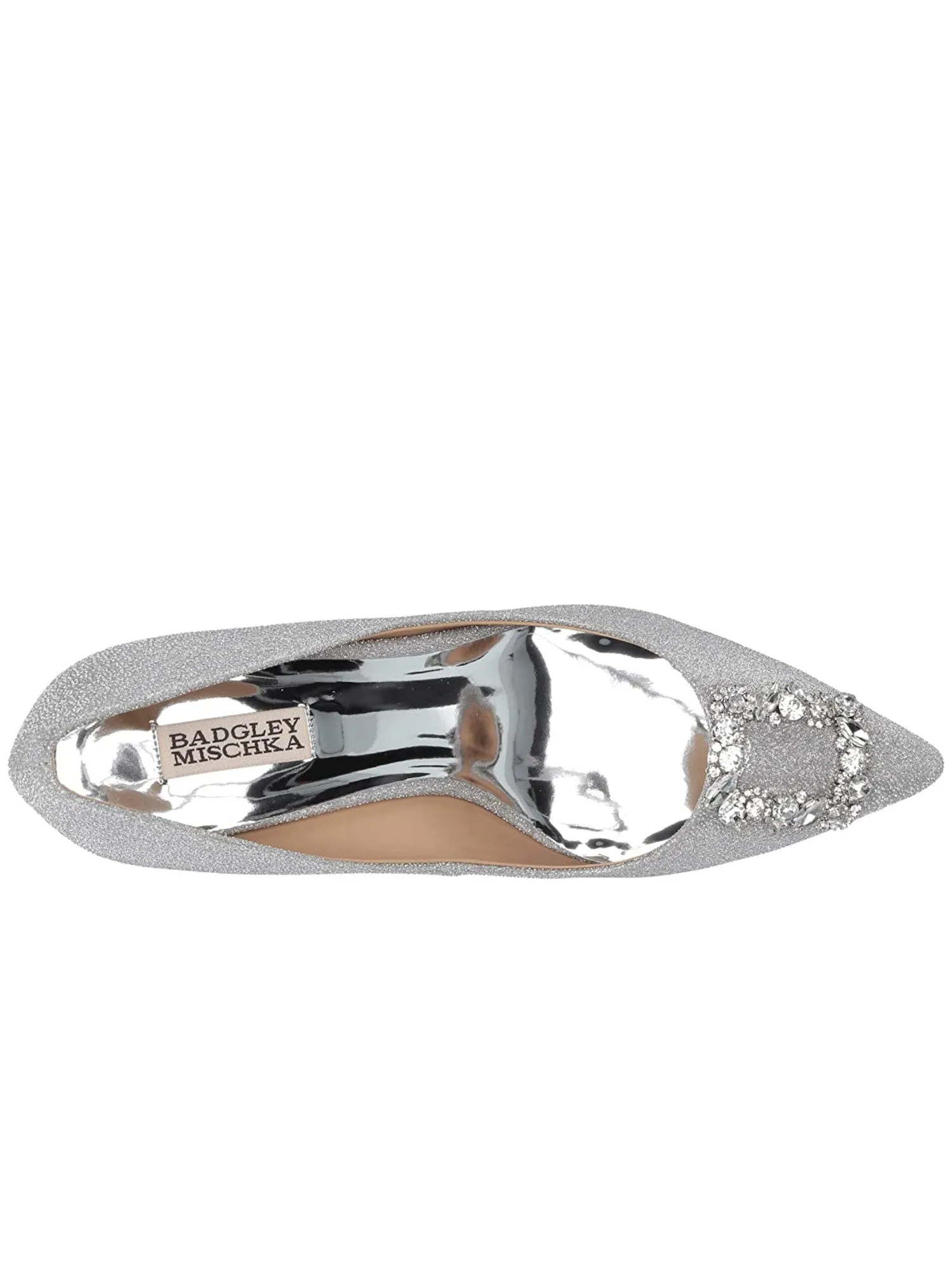 BADGLEY MISCHKA Womens Silver Glitter Embellished Padded Carrie Pointed Toe Stiletto Slip On Dress Pumps Shoes M