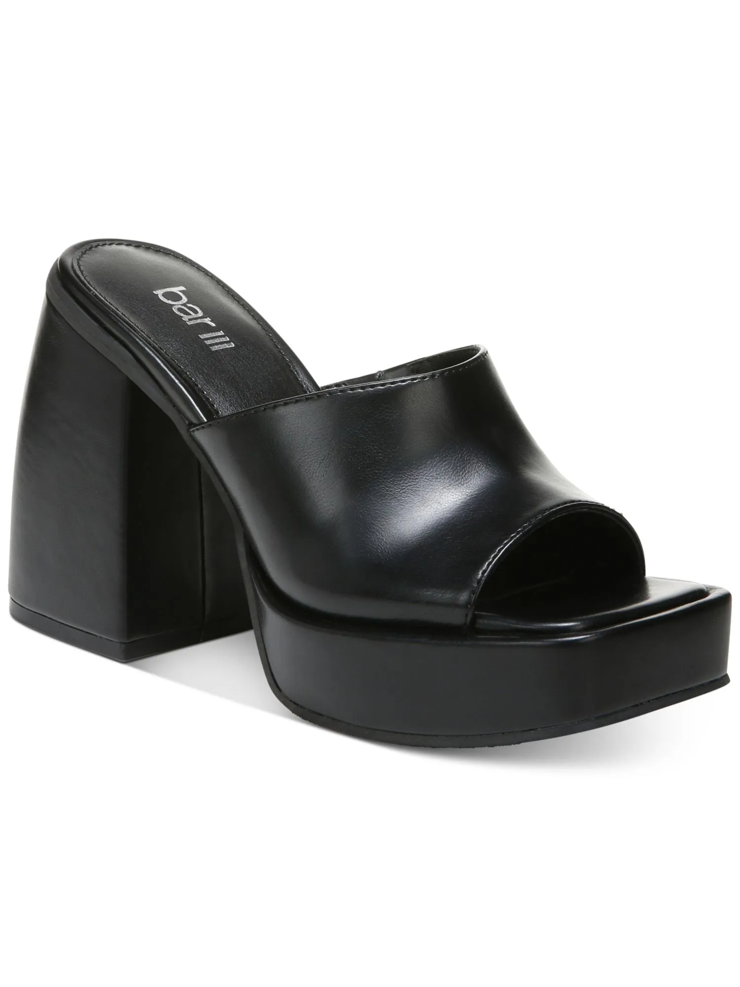 BAR III Womens Black 1-1/2" Platform Padded Goring Nessa Square Toe Sculpted Heel Slip On Leather Heeled M