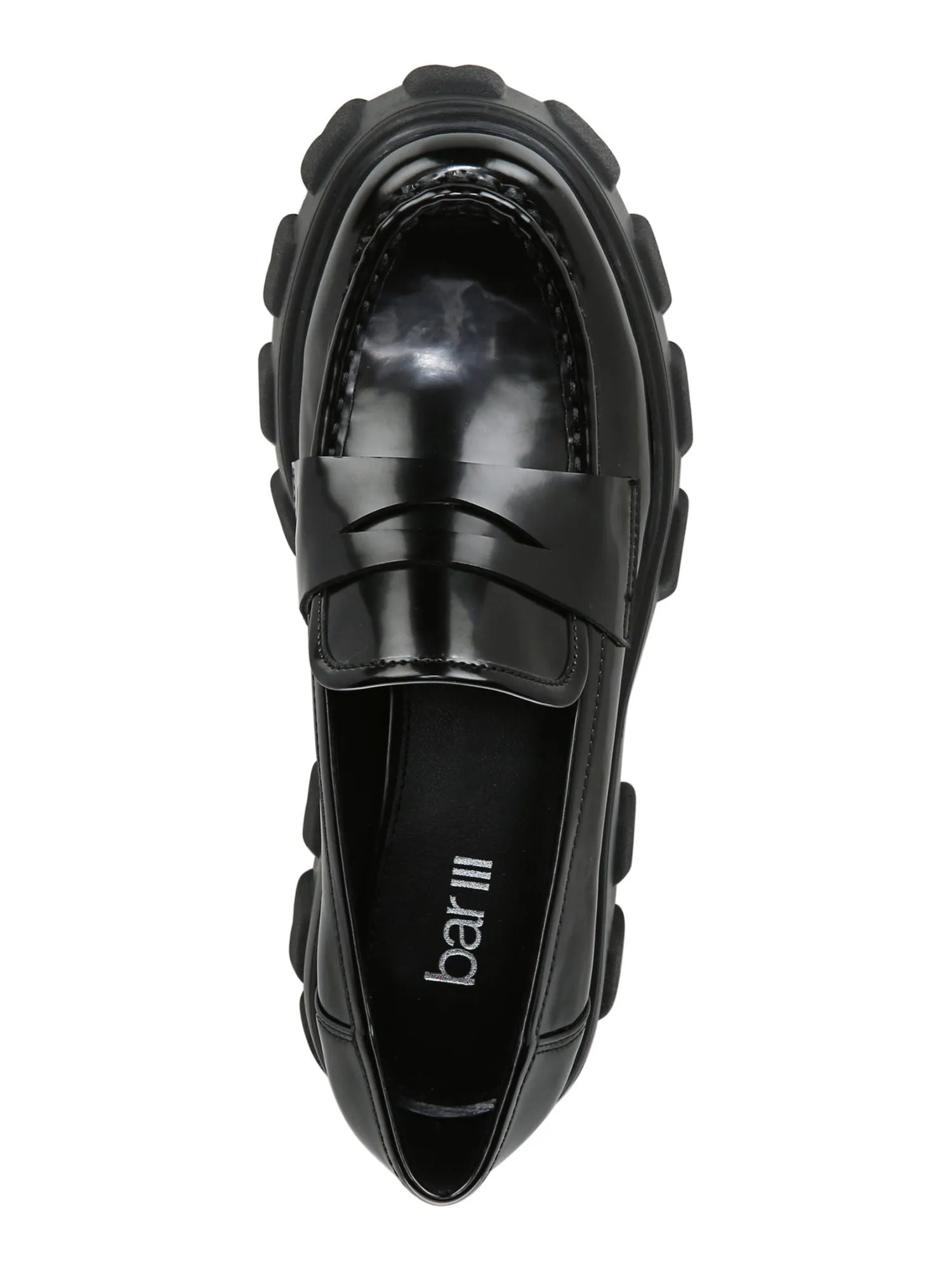 BAR III Womens Black Penny Keeper Lug Sole Non-Slip Paz Round Toe Block Heel Slip On Loafers Shoes