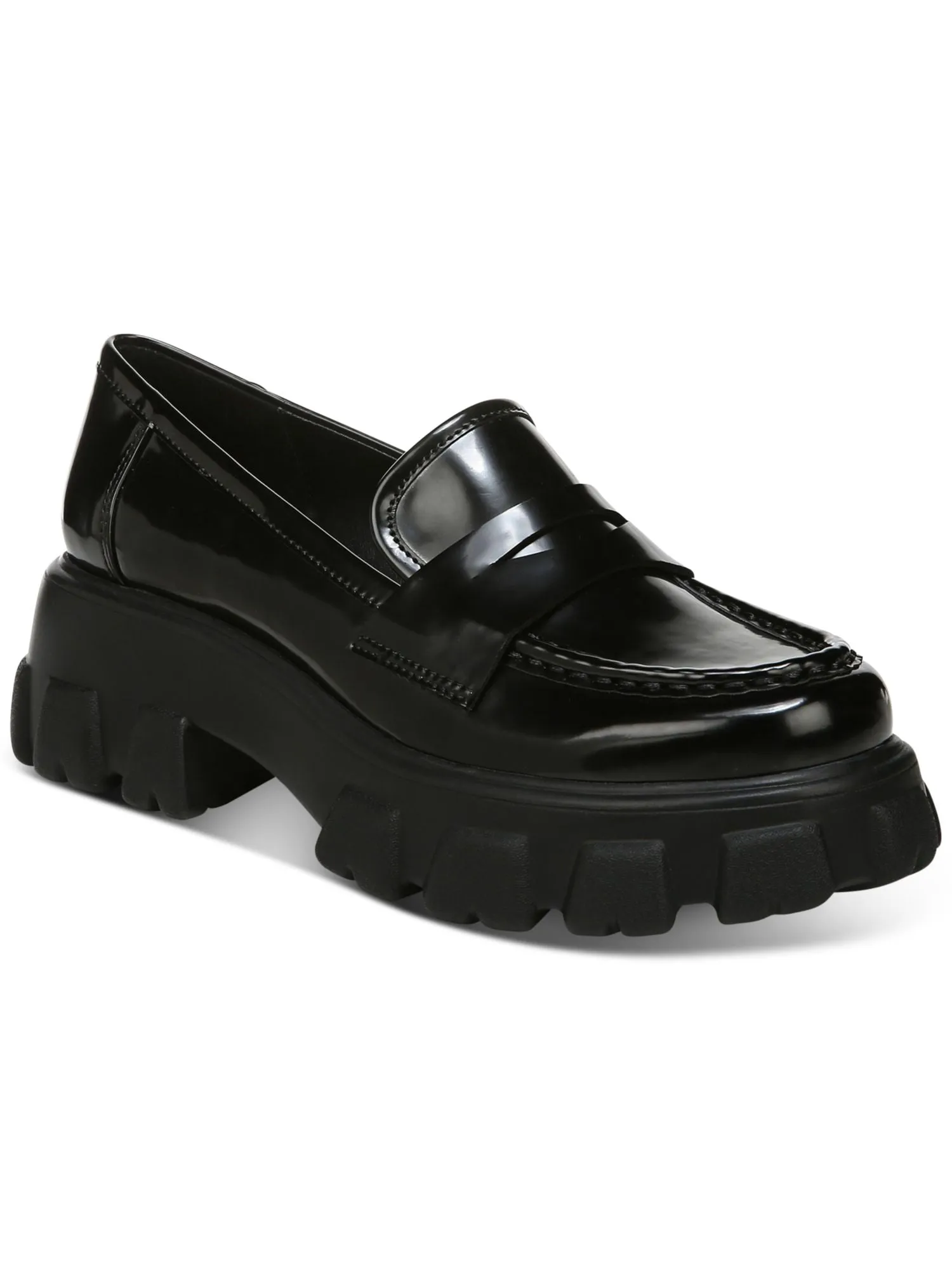 BAR III Womens Black Penny Keeper Lug Sole Non-Slip Paz Round Toe Block Heel Slip On Loafers Shoes