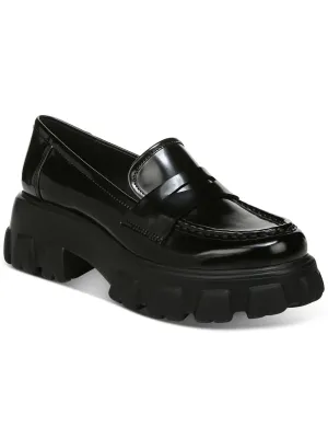 BAR III Womens Black Penny Keeper Lug Sole Non-Slip Paz Round Toe Block Heel Slip On Loafers Shoes