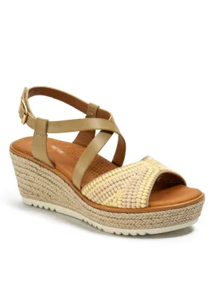 BARETRAPS Womens Beige Woven 1" Platform Jute Wrapped Heel Cup Cushioned Arch Support Adjustable Strap Ethel Round Toe Wedge Buckle Slingback Sandal M