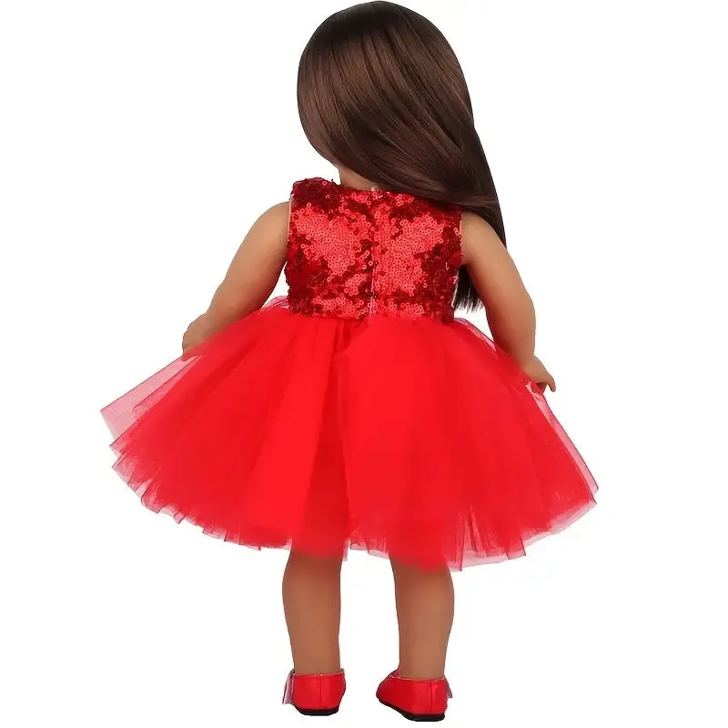 Beautiful Red Sequins and Tulle Party Dress Made to fit Popular 18 inch Dolls