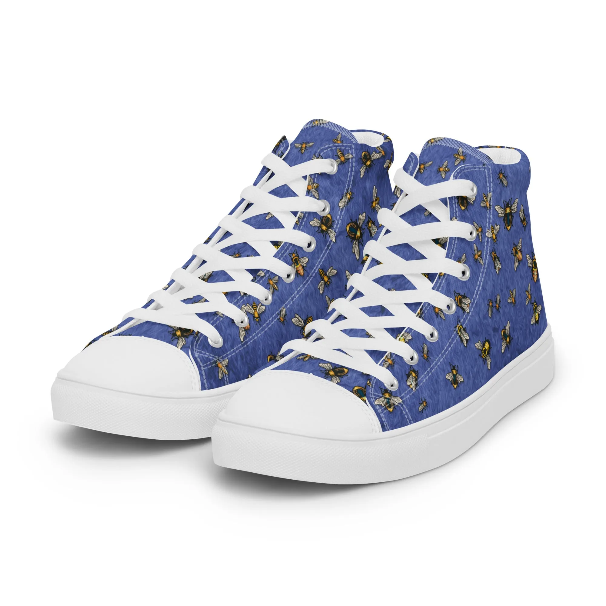 Bees on Blue - Women's High Top Canvas Shoes