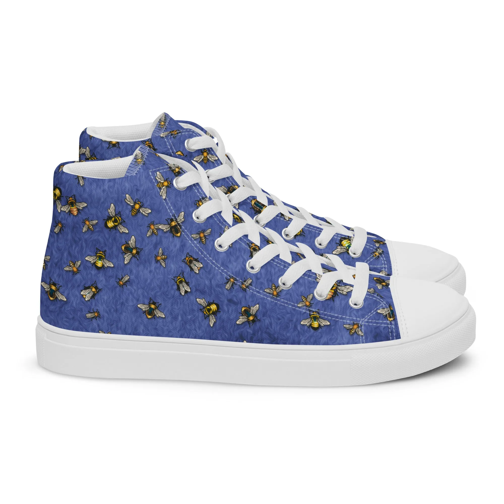 Bees on Blue - Women's High Top Canvas Shoes