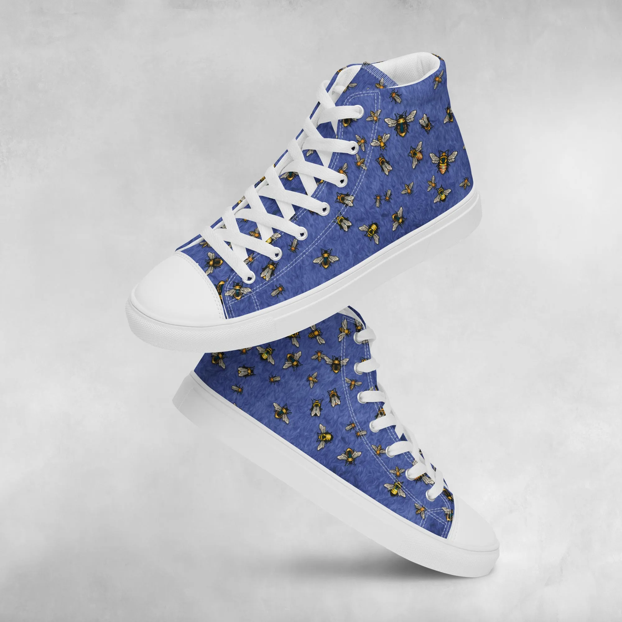 Bees on Blue - Women's High Top Canvas Shoes