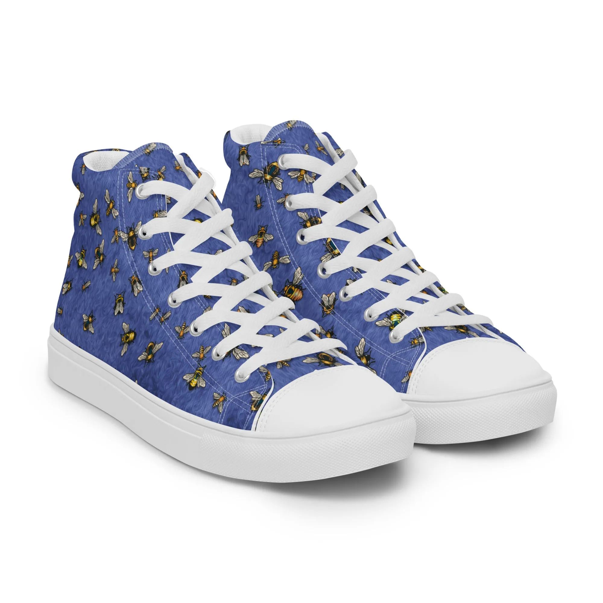 Bees on Blue - Women's High Top Canvas Shoes