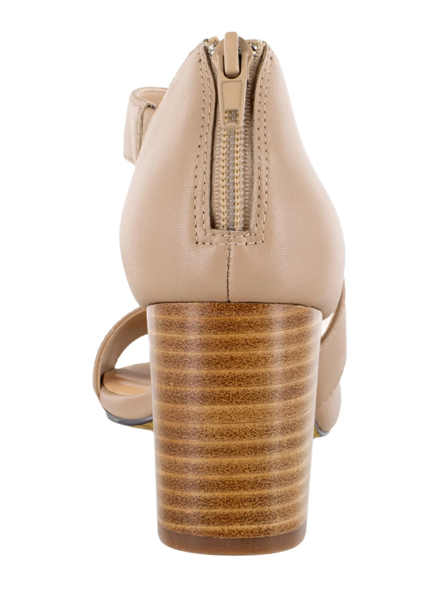 BELLA VITA Womens Beige Cushioned Korrine Round Toe Block Heel Zip-Up Leather Sandals Shoes N