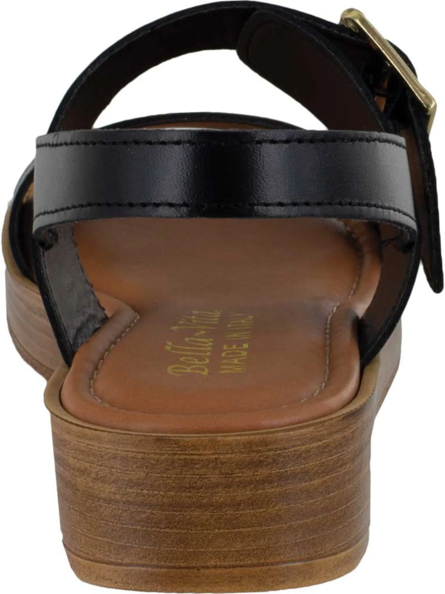 BELLA VITA Womens Black 1/2" Platform Adjustable Padded Comfort Tay-italy Round Toe Wedge Buckle Leather Slingback Sandal M