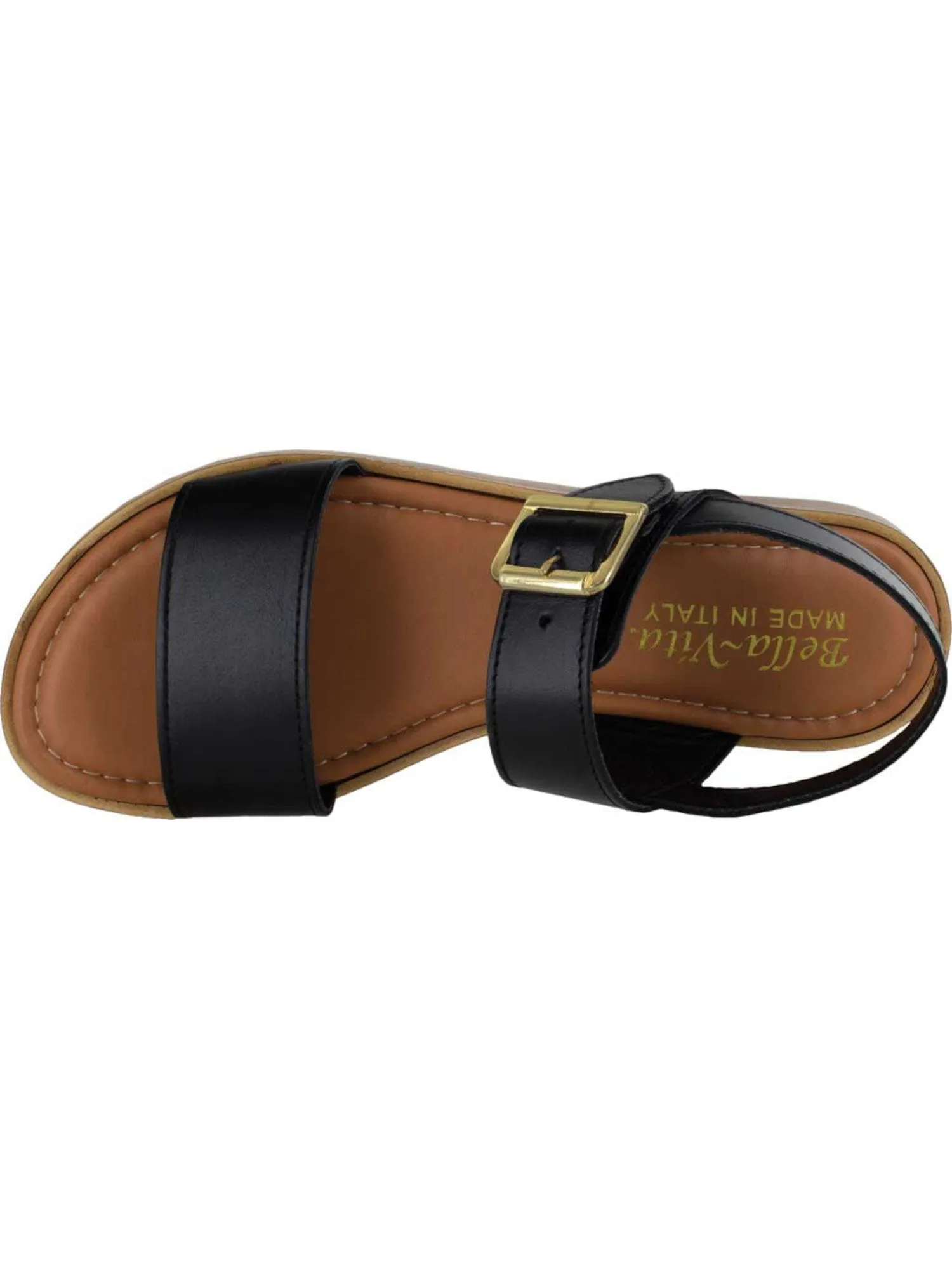 BELLA VITA Womens Black 1/2" Platform Adjustable Padded Comfort Tay-italy Round Toe Wedge Buckle Leather Slingback Sandal M