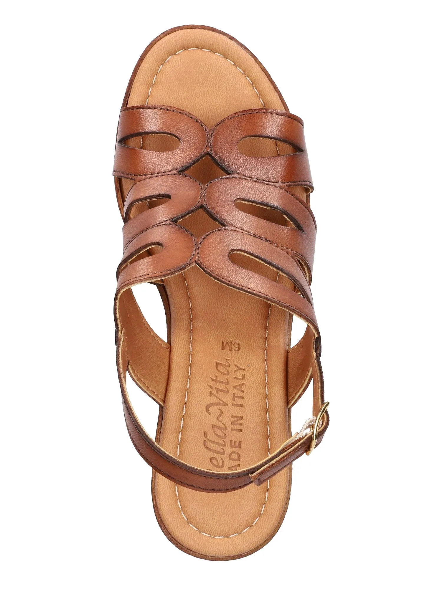 BELLA VITA Womens Brown Burnished 1" Platform Cut Out Padded Pri-italy Open Toe Platform Buckle Leather Slingback Sandal W