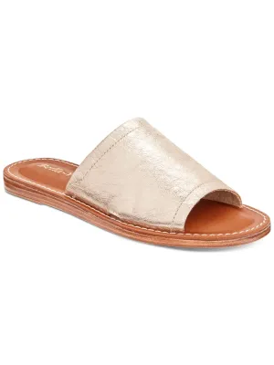 BELLA VITA Womens Gold 1/2" Platform Padded Ros Round Toe Slip On Leather Slide Sandals Shoes W