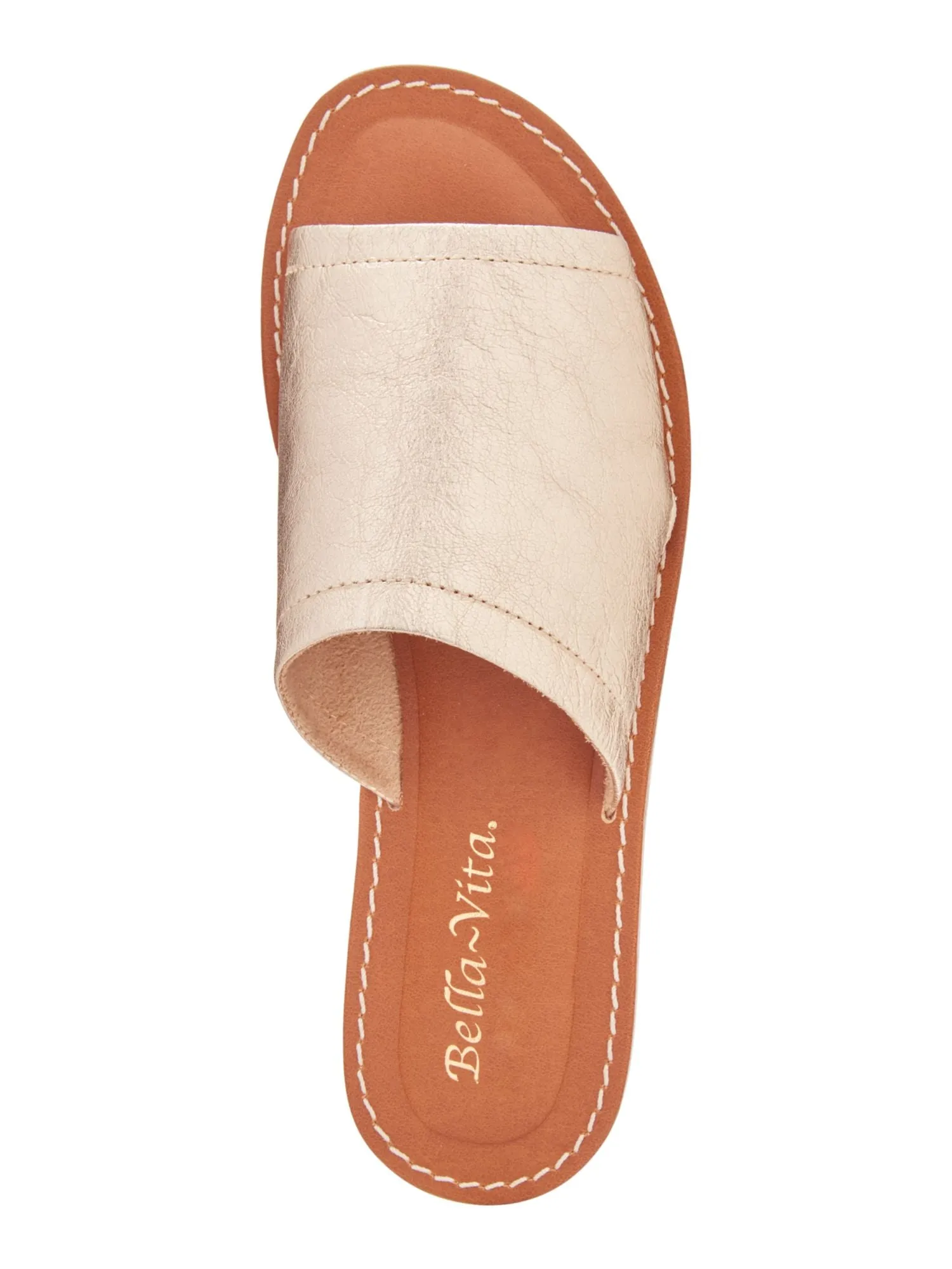 BELLA VITA Womens Gold 1/2" Platform Padded Ros Round Toe Slip On Leather Slide Sandals Shoes W