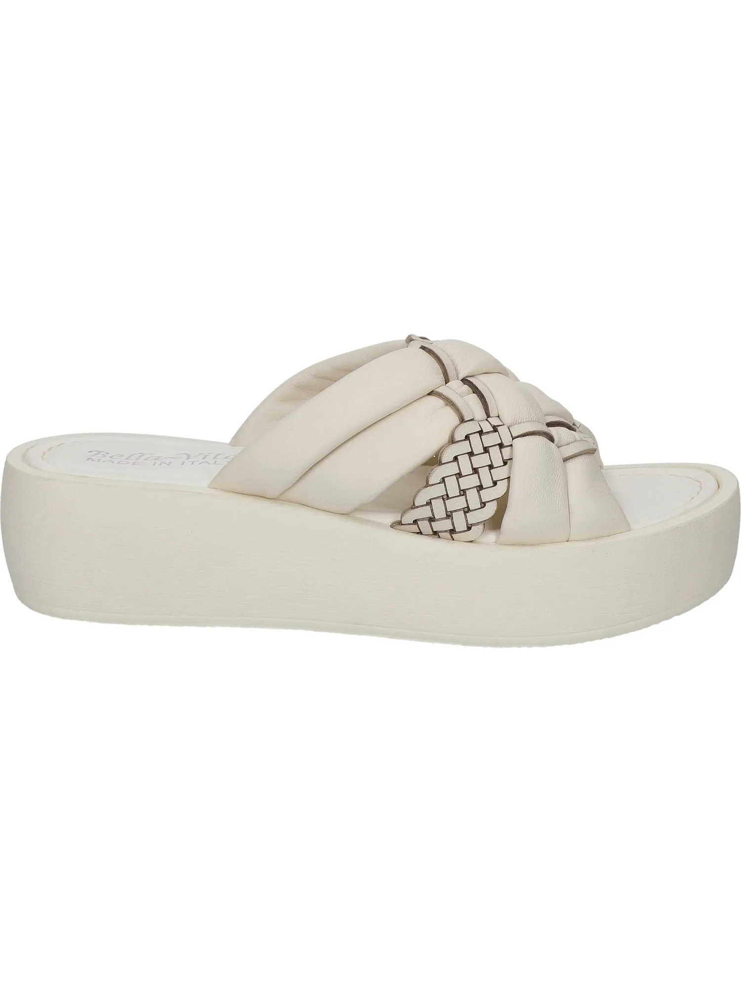 BELLA VITA Womens Ivory Mixed Media 1" Platform Woven Padded Ned-italy Round Toe Wedge Slide Leather Sandals Shoes M