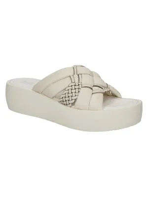 BELLA VITA Womens Ivory Mixed Media 1" Platform Woven Padded Ned-italy Round Toe Wedge Slide Leather Sandals Shoes M