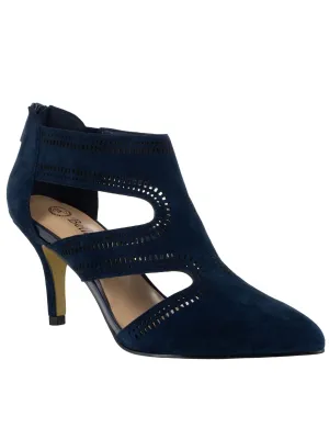 BELLA VITA Womens Navy Cushioned Perforated Hope Pointed Toe Stiletto Zip-Up Leather Dress Shootie WW