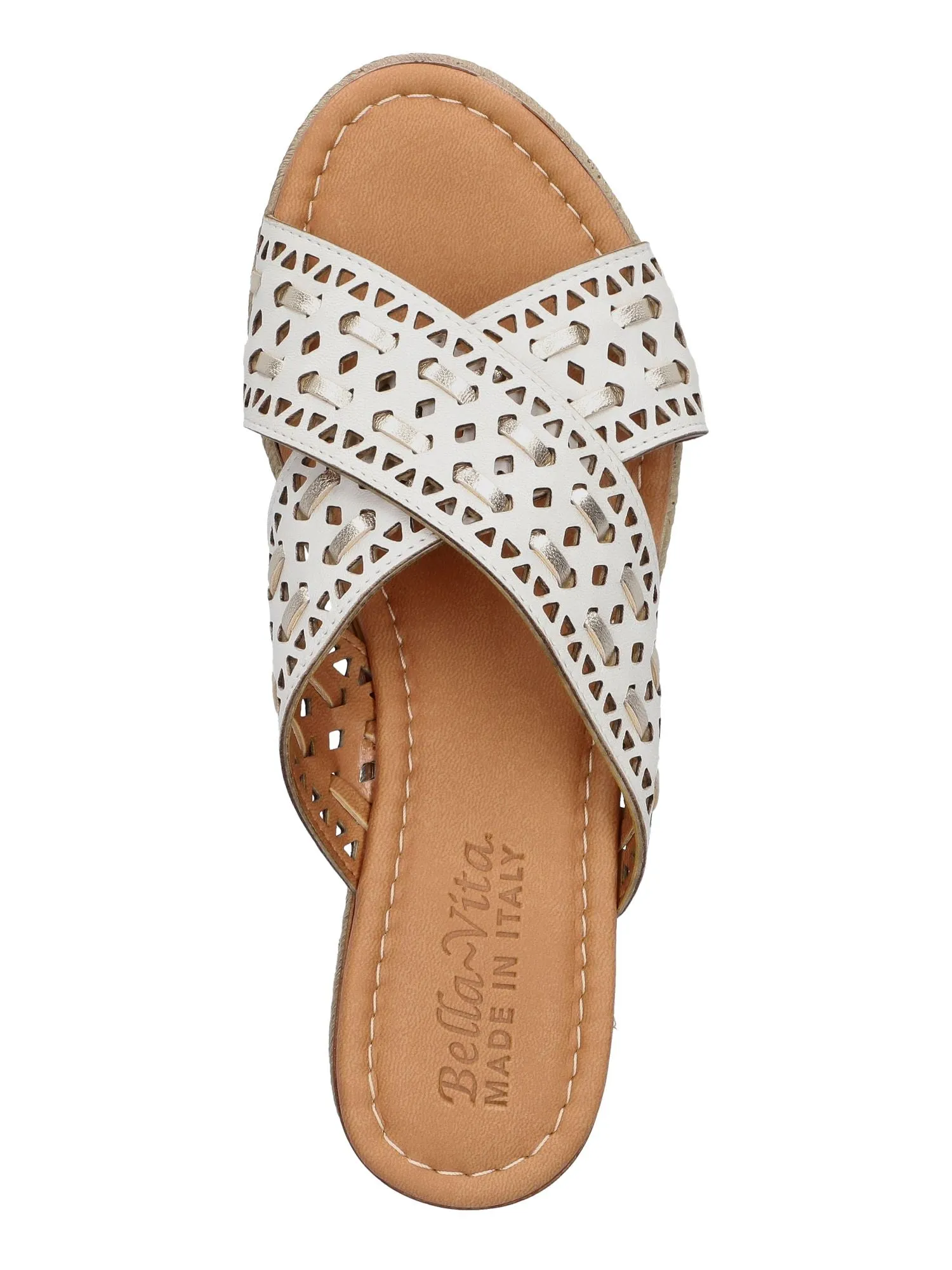 BELLA VITA Womens White Mixed Media 1" Platform Perforated Padded Exa-italy Almond Toe Wedge Slip On Leather Espadrille Shoes M