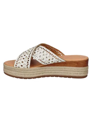 BELLA VITA Womens White Mixed Media 1" Platform Perforated Padded Exa-italy Almond Toe Wedge Slip On Leather Espadrille Shoes M