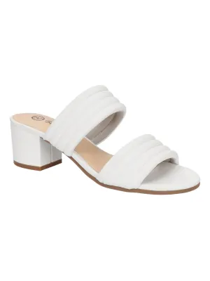 BELLA VITA Womens White Quilted Padded Georgette Round Toe Block Heel Slip On Leather Heeled W