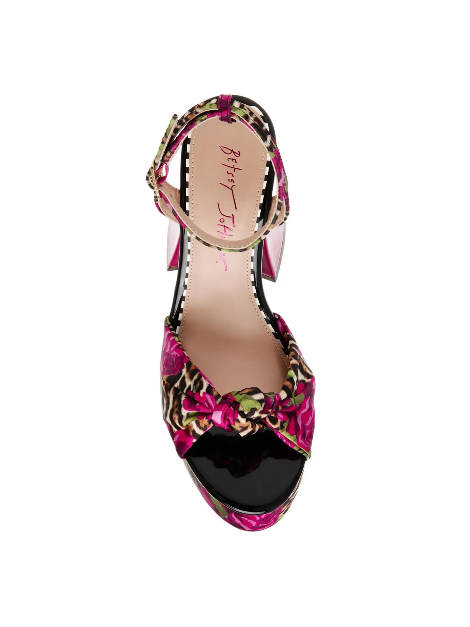 BETSEY JOHNSON Womens Pink Mixed Media 1-1/2" Platform Padded Brylie Open Toe Platform Buckle Heels Shoes M