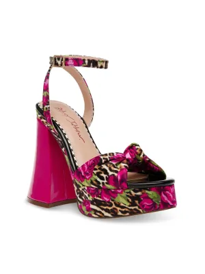 BETSEY JOHNSON Womens Pink Mixed Media 1-1/2" Platform Padded Brylie Open Toe Platform Buckle Heels Shoes M