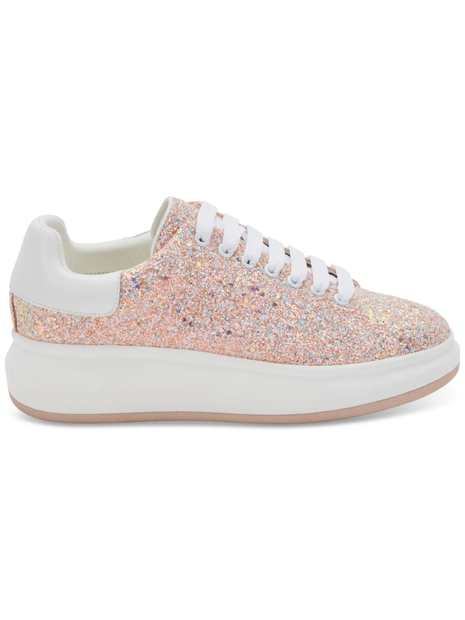 BLONDO Womens Pink Mixed Media Padded Waterproof Glitter Diva Round Toe Wedge Lace-Up Leather Sneakers Shoes M
