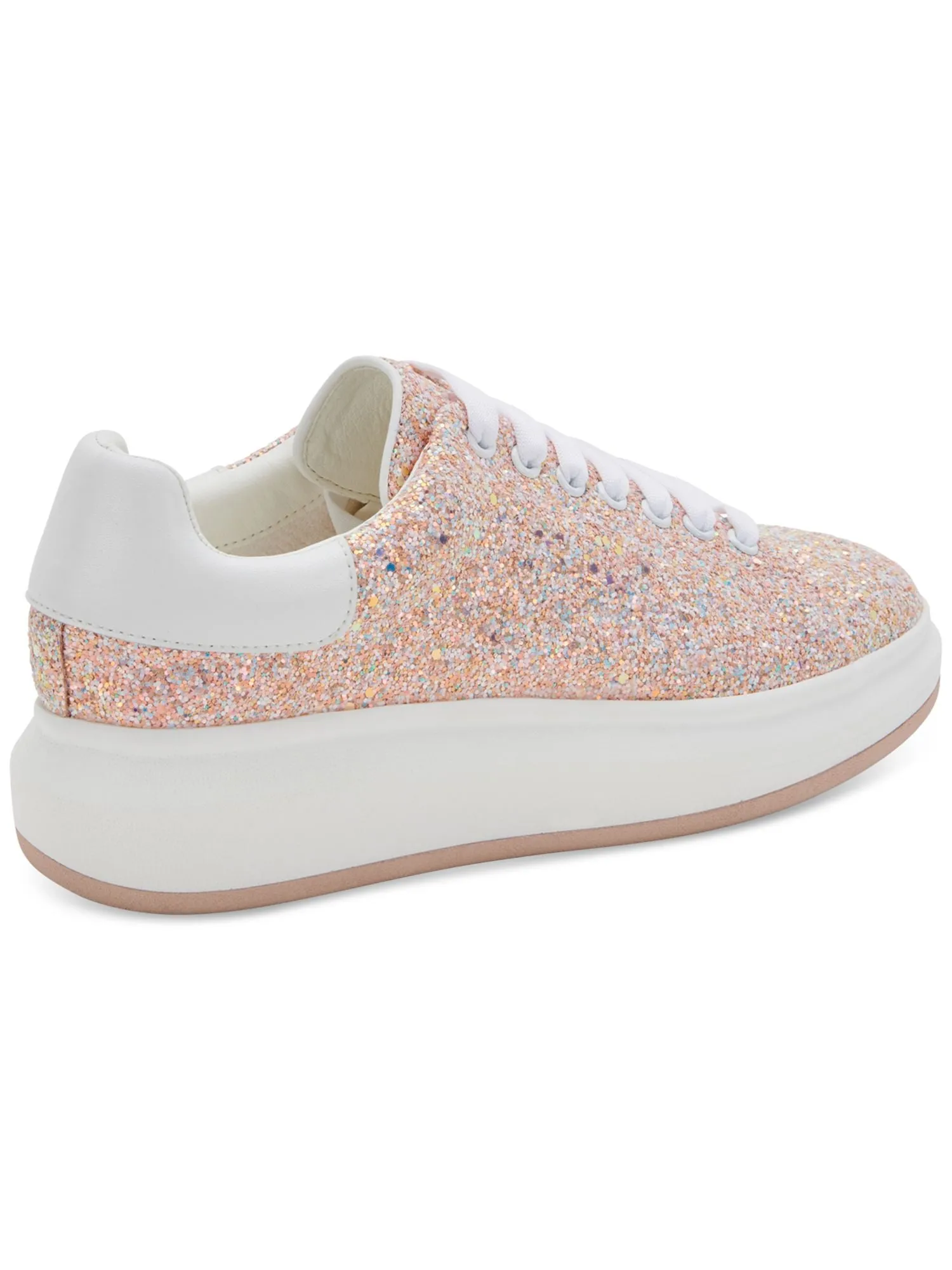 BLONDO Womens Pink Mixed Media Padded Waterproof Glitter Diva Round Toe Wedge Lace-Up Leather Sneakers Shoes M