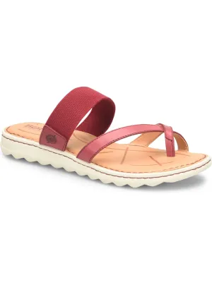 BORN Womens Red Cushioned Stretch 1/2" Platform Arch Support Breathable Bay Round Toe Wedge Slip On Leather Sandals Shoes M