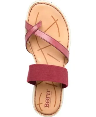 BORN Womens Red Cushioned Stretch 1/2" Platform Arch Support Breathable Bay Round Toe Wedge Slip On Leather Sandals Shoes M