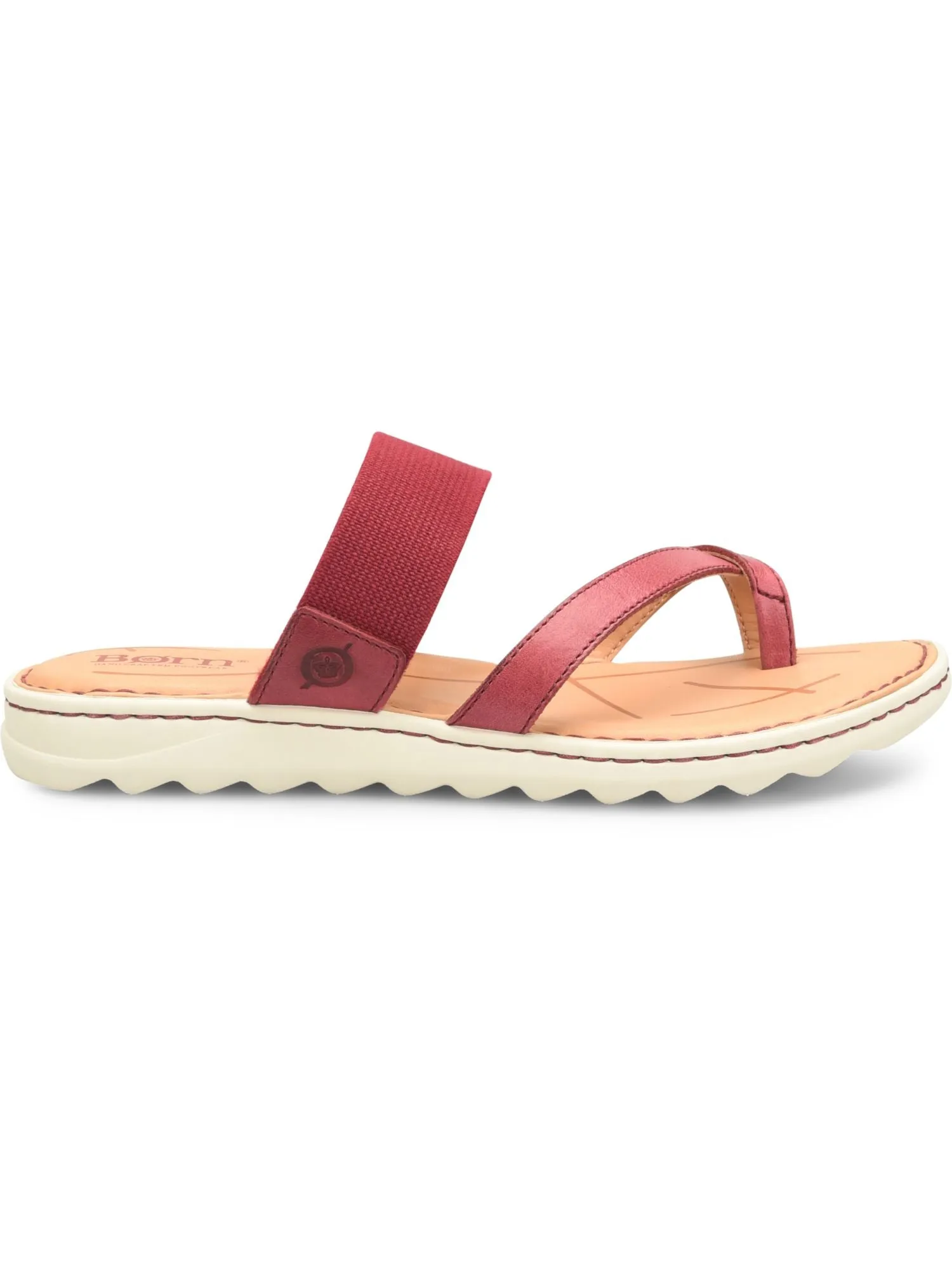 BORN Womens Red Cushioned Stretch 1/2" Platform Arch Support Breathable Bay Round Toe Wedge Slip On Leather Sandals Shoes M