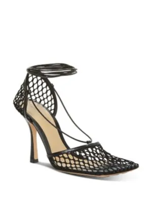 BOTTEGA VENETA Womens Black Cut Out Square Toe Stiletto Lace-Up Dress Heeled