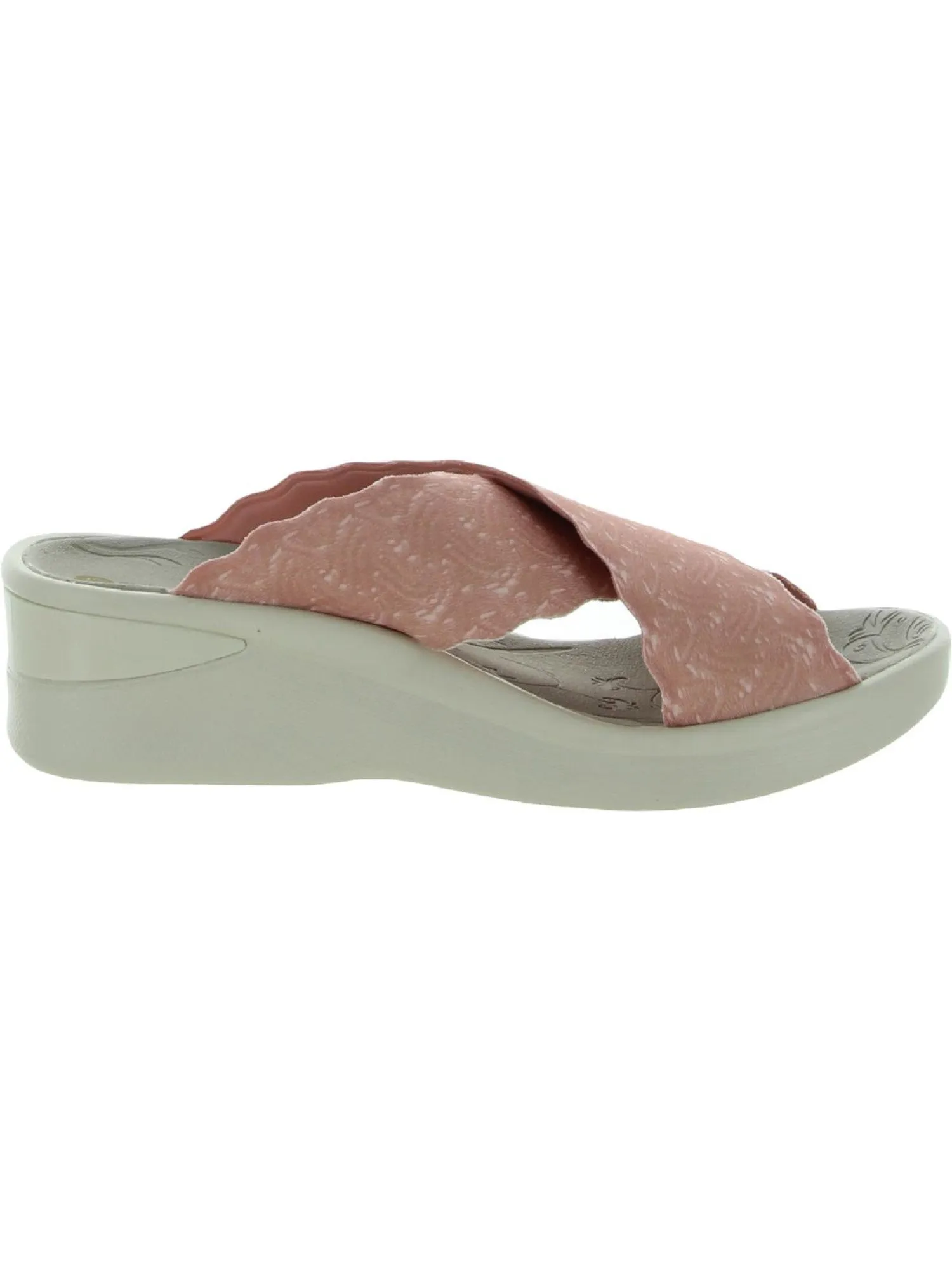 BZEES Womens Pink Crisscrossed Scalloped Straps 1/2" Platform Padded Comfort Sahara Round Toe Wedge Slip On Slide Sandals Shoes