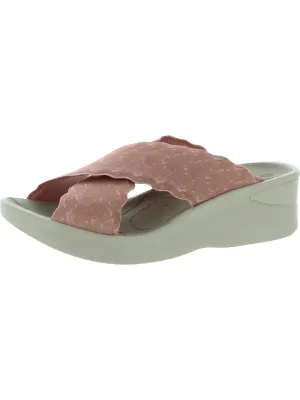 BZEES Womens Pink Crisscrossed Scalloped Straps 1/2" Platform Padded Comfort Sahara Round Toe Wedge Slip On Slide Sandals Shoes