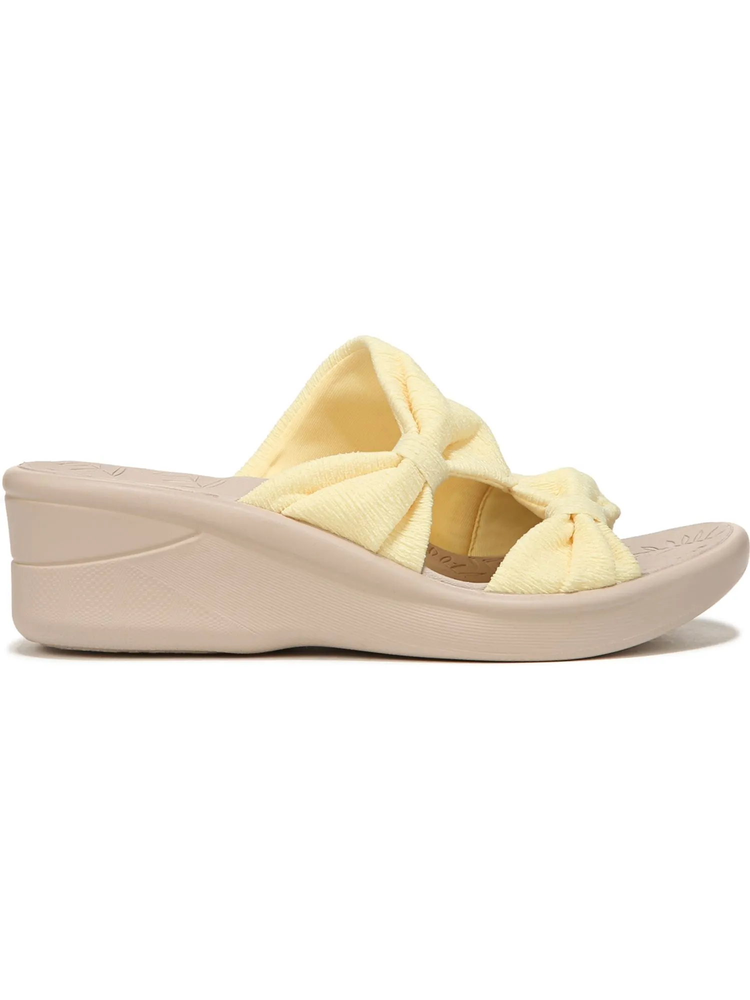 BZEES Womens Yellow 1" Platform Cutout Side Odor Control Cushioned Smile-more Round Toe Wedge Slip On Heeled W