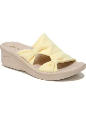 BZEES Womens Yellow 1" Platform Cutout Side Odor Control Cushioned Smile-more Round Toe Wedge Slip On Heeled W