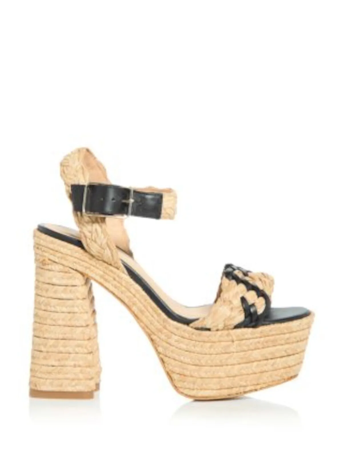 CASTANER Womens Beige Mixed Media 2-1/2" Platform Padded Ankle Strap Braided Agnes Square Toe Block Heel Buckle Espadrille Shoes