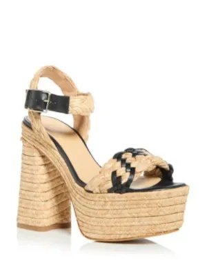 CASTANER Womens Beige Mixed Media 2-1/2" Platform Padded Ankle Strap Braided Agnes Square Toe Block Heel Buckle Espadrille Shoes