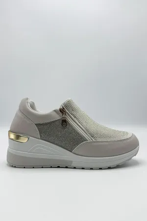 Ceeda Diamante Embellished Slip On Trainers in Beige