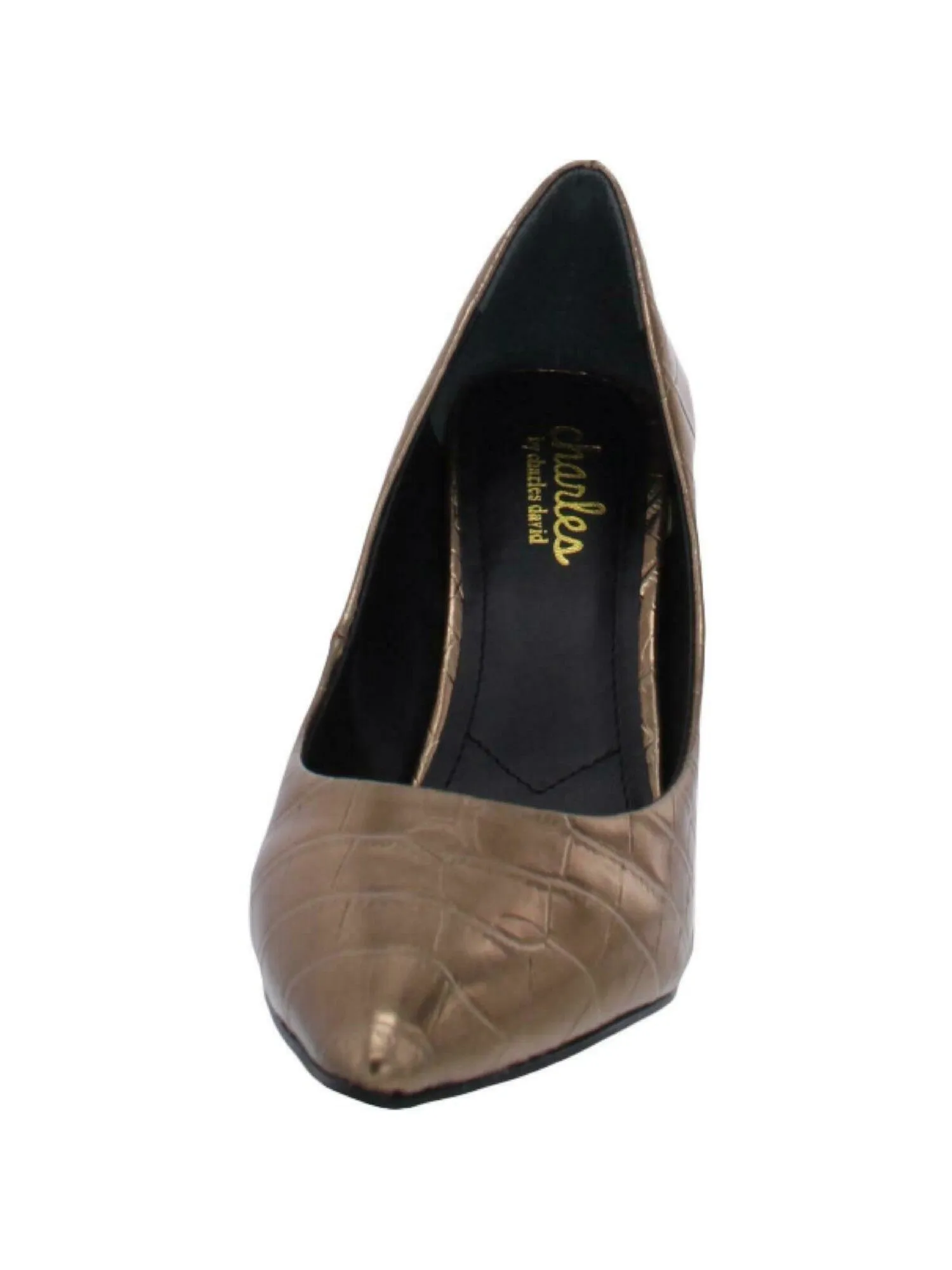 CHARLES BY CHARLES DAVID Womens Brown Croc Embossed Metallic Cushioned Maxx Pointed Toe Stiletto Slip On Dress Pumps Shoes M
