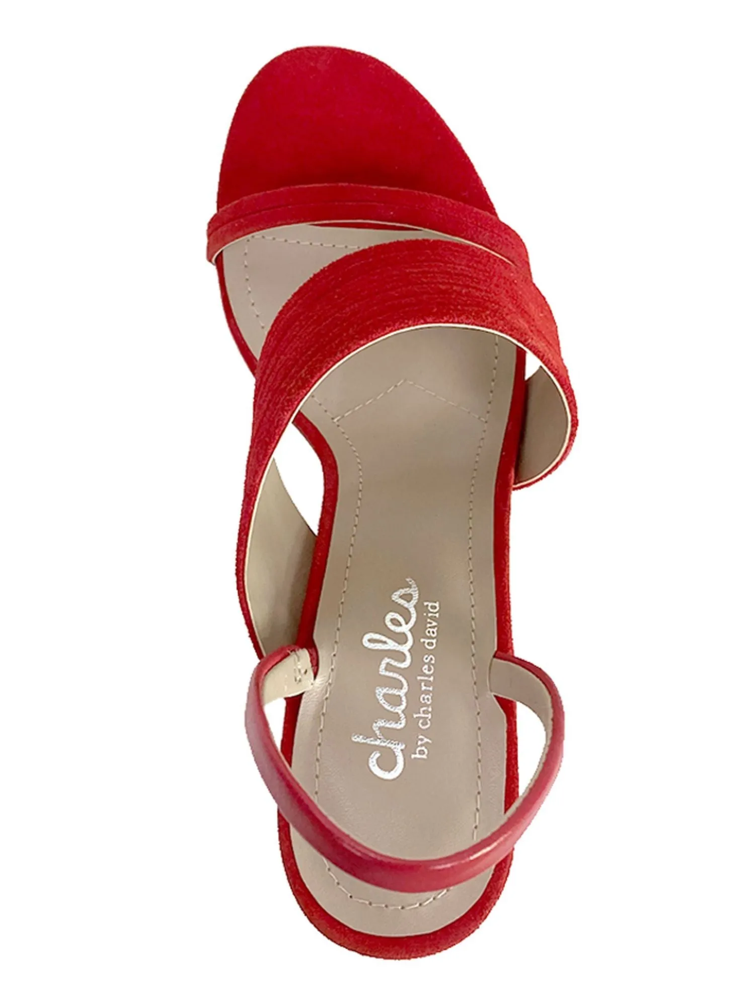 CHARLES BY CHARLES DAVID Womens Red Strappy Asymmetrical Comfort Helix Round Toe Stiletto Slip On Leather Dress Sandals Shoes M