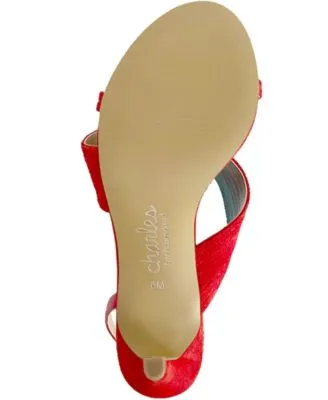 CHARLES BY CHARLES DAVID Womens Red Strappy Asymmetrical Comfort Helix Round Toe Stiletto Slip On Leather Dress Sandals Shoes M
