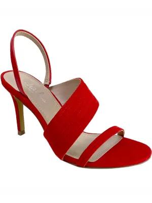 CHARLES BY CHARLES DAVID Womens Red Strappy Asymmetrical Comfort Helix Round Toe Stiletto Slip On Leather Dress Sandals Shoes M