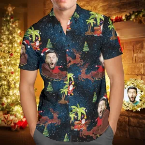 Christmas Hawaiian Shirts Face Shirts Christmas Gifts for Men Reindeer Pulling a Sleigh